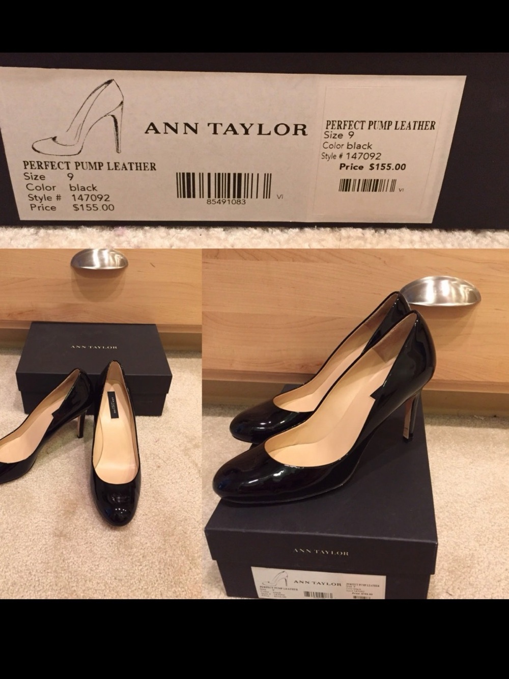 Ann Taylor Black Patent Leather Round-Toe Pumps